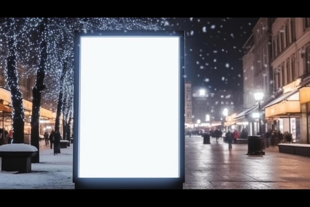 Zdjęcie pusty billboard na środku śnieżnej ulicy