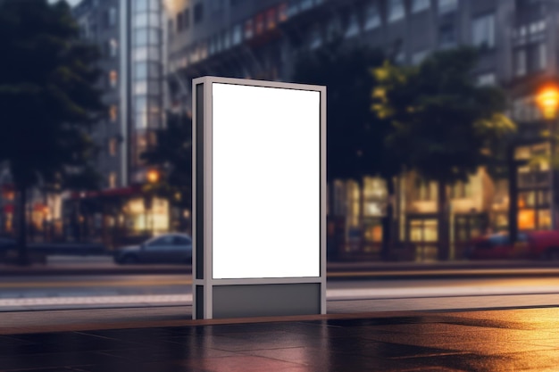 Pusty billboard na ulicy miejskiej w nocy Reklama zewnętrzna Generacyjna sztuczna inteligencja