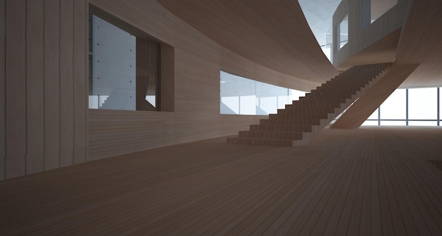 Pusty ciemny abstrakcyjny beton i drewno gładkie wnętrze Architektoniczne tło 3D ilustracji