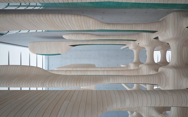 Pusty ciemny abstrakcyjny beton i drewno gładkie wnętrze Architektoniczne tło 3D