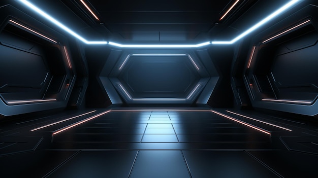 pusty ciemny pokój nowoczesny futurystyczny sci-fi tło