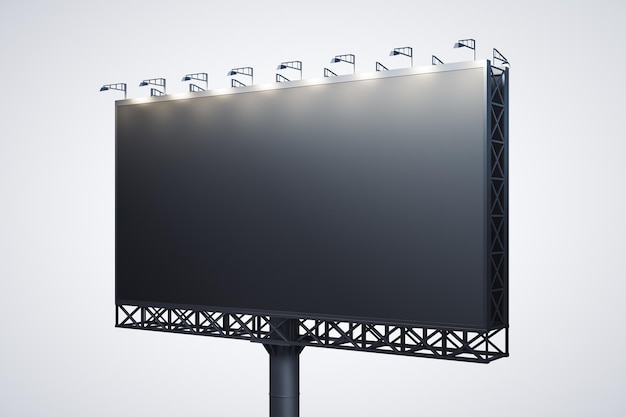 Pusty czarny poziomy billboard odizolowywający na białym tle widok perspektywiczny Mock up 3D Rendering