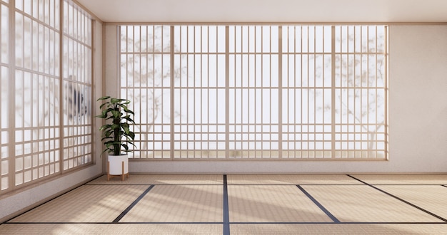Pusty - czysty nowoczesny pokój w stylu japońskim. Renderowanie 3D