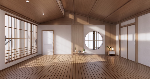 Pusty - czysty nowoczesny pokój w stylu japońskim. Renderowanie 3D