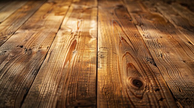 Pusty drewniany stół z subtelnym połyskiem, ilustracja wygenerowana przez sztuczną inteligencję