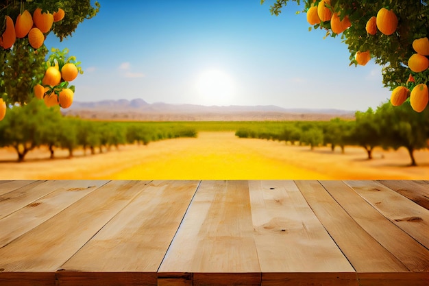 Pusty drewniany stół z wolną przestrzenią nad pomarańcze