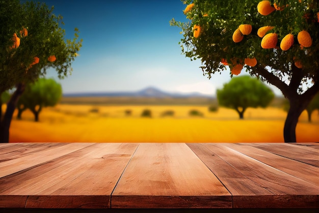 Pusty drewniany stół z wolną przestrzenią nad pomarańcze
