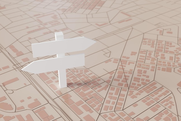 Pusty drogowskaz na renderowaniu 3d mapy miasta 3D