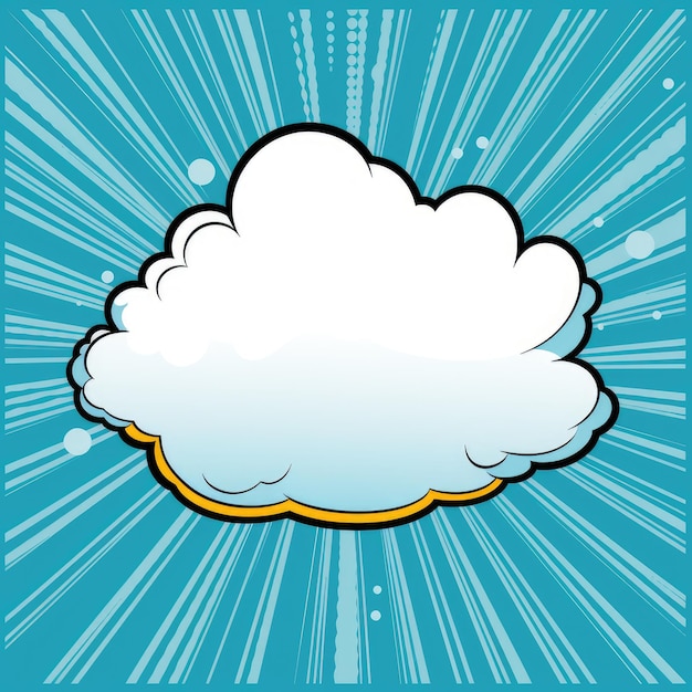 Pusty dymek komiksowy w postaci chmury i promieni na niebieskim tle Ilustracja kreskówek pop-artu w stylu retro lat 90. Projekt banera plakatu komiksu