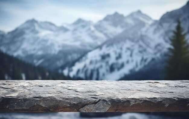 Zdjęcie pusty kamienny stół górski śnieg spadający tło