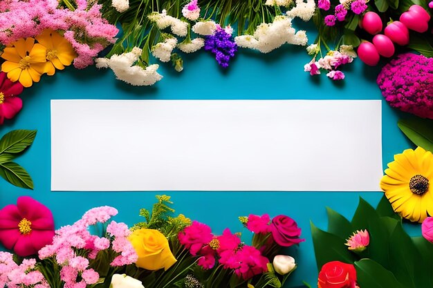 Pusty kolor papieru dla tekstu z otaczającym kwiatem kolorowym tłem