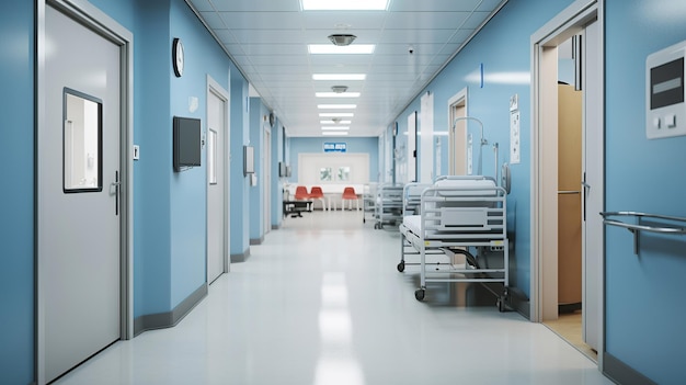 Pusty korytarz w nowożytnym szpitalnym położeniu