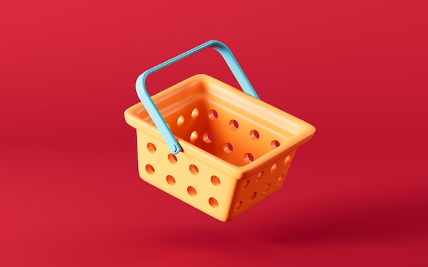 Zdjęcie pusty koszyk na czerwonym tle renderowania 3d
