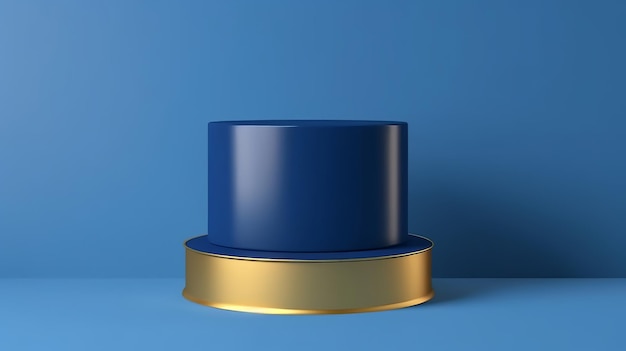 Pusty niebieski cylinder podium ze złotą obwódką