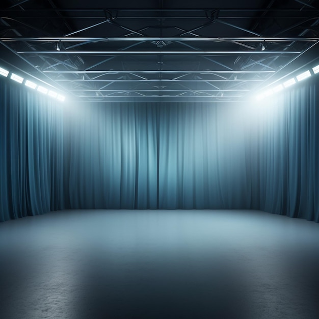 Zdjęcie pusty niebieski ekran studijny tło tło scena z oświetleniem punktowym