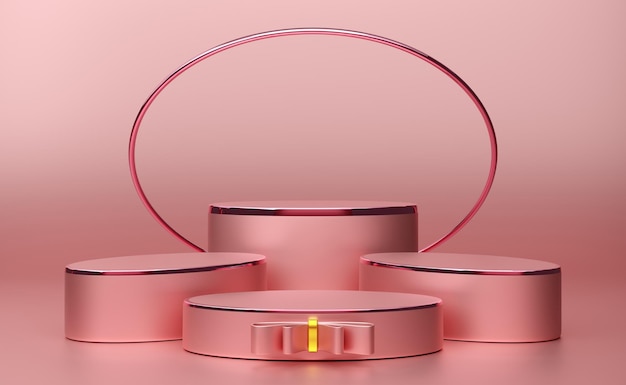 Zdjęcie pusty podium z geometrycznymi kształtami w różowej pastelowej kompozycji dla nowoczesnego wyświetlacza scenicznego i minimalistycznego maketa abstrakcyjnego tła wystawy koncepcja ilustracji 3d lub renderowania 3d