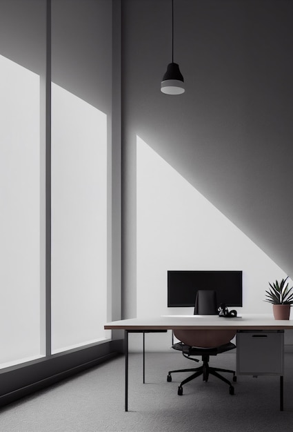 Zdjęcie pusty pokój biurowy z udawanym białym ściennym krzesłem i stołem na twoje logo pokój biurowy ze ścianą podłogową