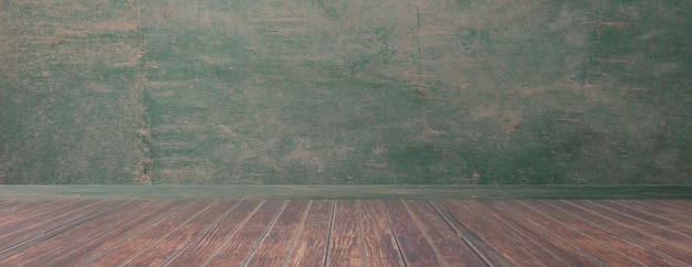 Pusty pokój rustykalna drewniana podłoga i zielona ściana sztandar kopia przestrzeń 3d ilustracja