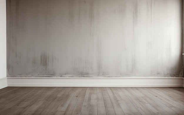 Zdjęcie pusty pokój szary ścienny pokój z drewnianą podłogą