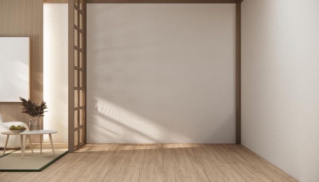 Pusty pokój w stylu japońskim urządzony w białym pokoju w japonii