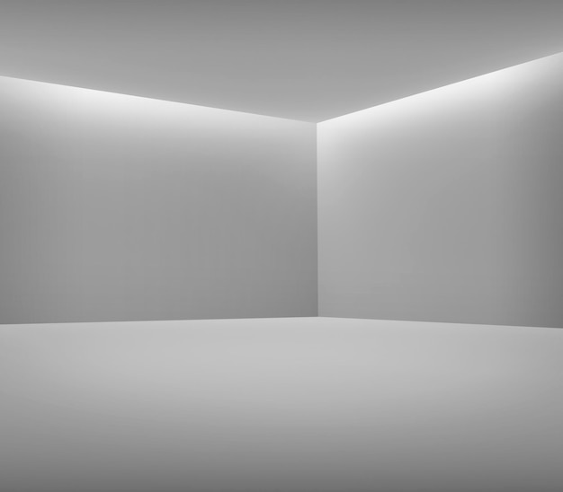 Pusty pokój z białymi ścianami, podłogą i sufitem oraz otworem w suficie do oświetlenia renderowania 3D