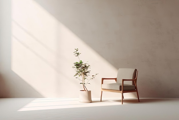 pusty pokój z fotelem i stojakiem na rośliny renderowania 3d w stylu minimalistycznych portretów