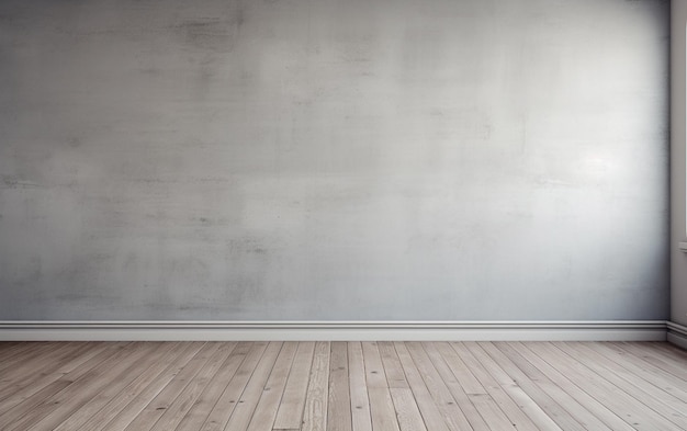 Zdjęcie pusty pokój z szarą ścianą, pokój z drewnianą podłogą