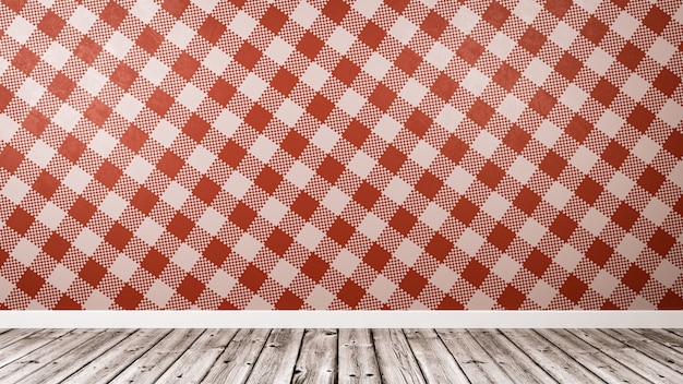 Zdjęcie pusty pokój ze stołem restauracyjnym w stylu czerwonej tkaniny