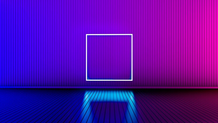 Pusty pokój ze świecącymi liniami. Tło wewnętrzne ze świecącymi liniami. Światła neonowe. Renderowanie 3d