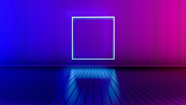 Pusty pokój ze świecącymi liniami. Tło wewnętrzne ze świecącymi liniami. Światła neonowe. Renderowanie 3d