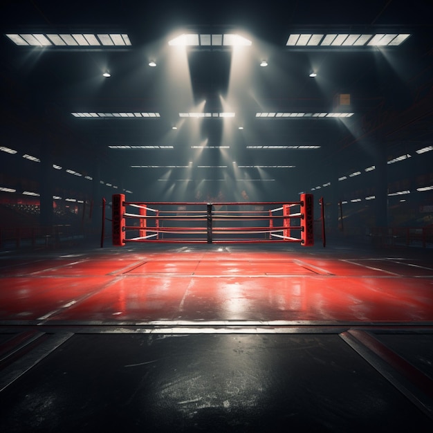 Zdjęcie pusty ring bokserski z reflektorami w tle