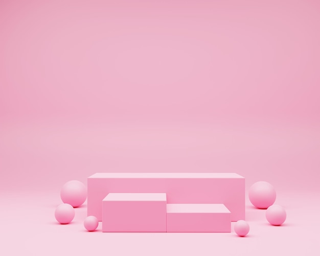 Pusty różowy stojak na produkty podium minimalny cokół na różowym tle renderowania 3D
