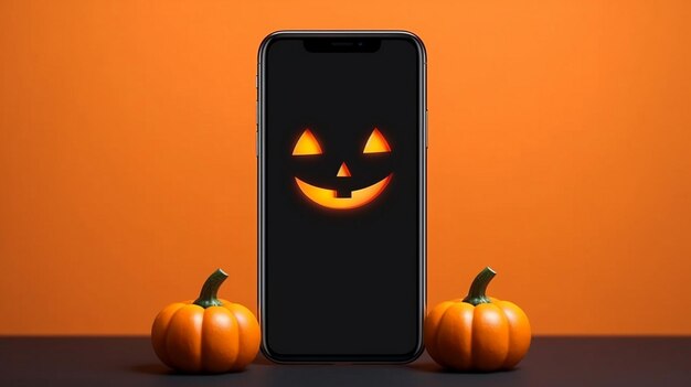 Zdjęcie pusty smartfon mobilny do halloween