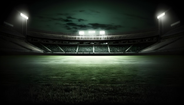 Zdjęcie pusty stadion piłkarski w nocy ze światłami