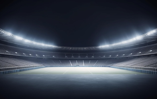Pusty stadion z mnóstwem świateł i znakiem z napisem rugby