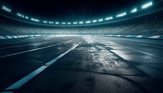 Pusty stadion z napisem „noc wyścigów”