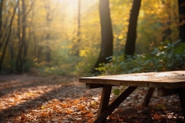 Pusty stół w nasłonecznionym lesie