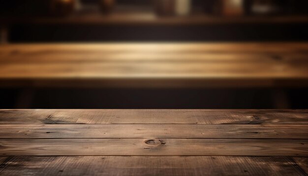 pusty stół z ciemnym wierzchołkiem i niewyraźnym tłem drewniany stół z niewyrażnym tłem