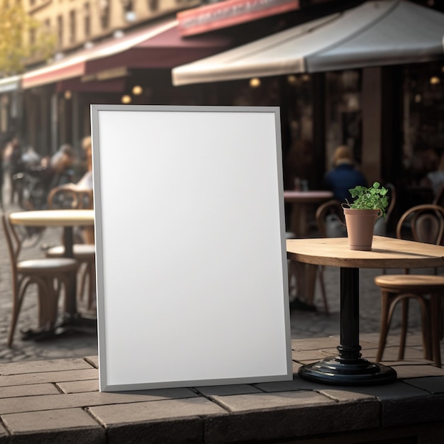 Pusty szablon plakatu wyświetlany w makiecie wnętrza kawiarni Ai Generowane dzieło sztuki