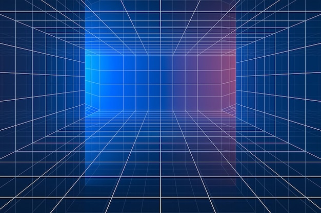 Pusty tunel cyberprzestrzeni ze świecącymi liniami renderowania 3d