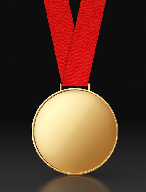 Pusty Złoty Medal z Czerwoną Wstążką na czarnym tle