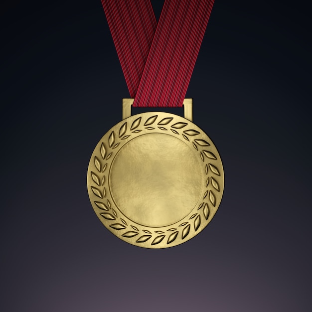 Pusty złoty medal ze wstążką. Renderowania 3d
