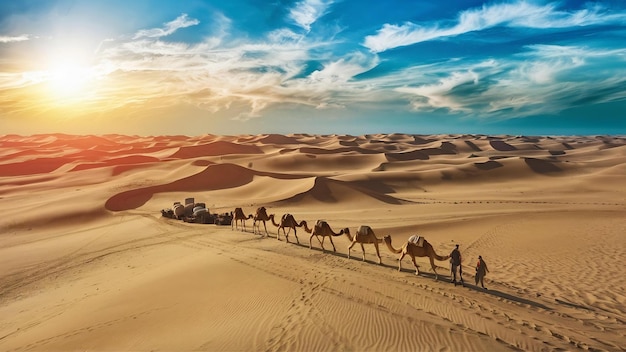Pustynia Sahara pod słońcem i niebieskie niebo w Maroku w Afryce