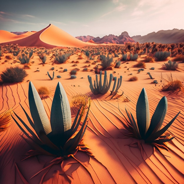 Pustynna kraina z rozproszonymi kaktusami