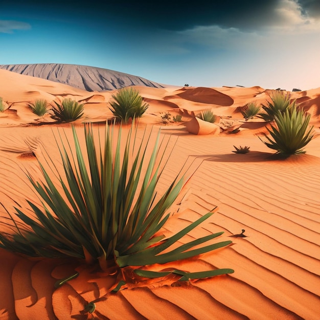 Pustynna kraina z rozproszonymi kaktusami