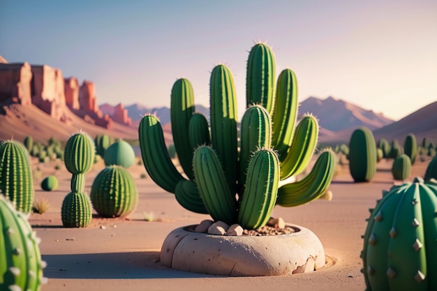 Pustynna oaza kaktusowa tapeta ilustracja tła środowisko pustynny krajobraz