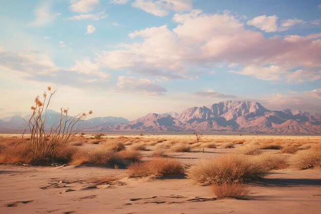 Zdjęcie pustynna scena z górami w oddali