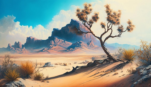 Pustynny krajobraz górski pastelowe malarstwo AI Generowane obrazy