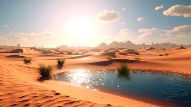 Pustynny krajobraz piękne wydmy piaszczyste białe i złote oazy piaskowe miraż
