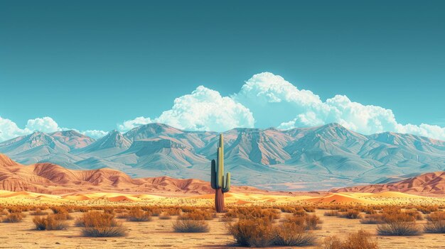 pustynny krajobraz z giętymi wydmami piaskowych rozciągającymi się w odległość i pojedynczym kaktusem